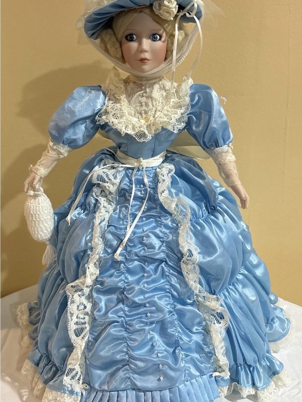 Blue Satin Lace-Trim Dress Arlene Siegel’s Porcelain Doll Girls'